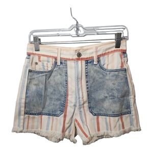 American Eagle Mom‎ Short High Rise Raw Hem Festival Bohemian Preppy Shorts Sz 2